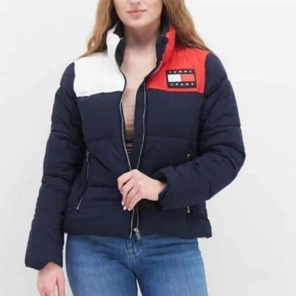 Tommy Hilfiger traveler boxy Puffer coat Jacket XLARGE jacket blue red NWT - Picture 3 of 13